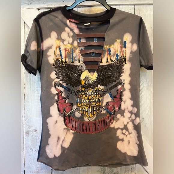 Affliction Women's American Customs Motorcycle Lace-Up Eagle T-Shirt Size Small - Picture 1 of 12